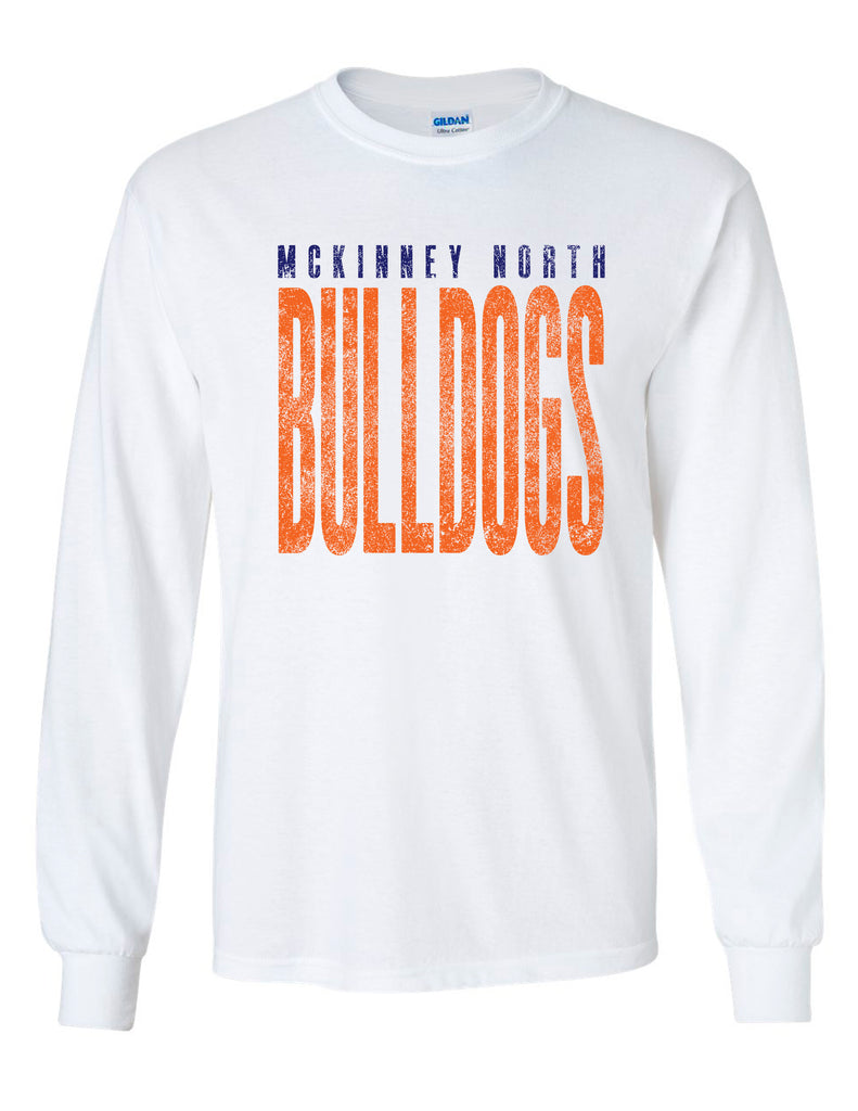 North Cheer Tall Distressed White Gildan Long Sleeve Tee