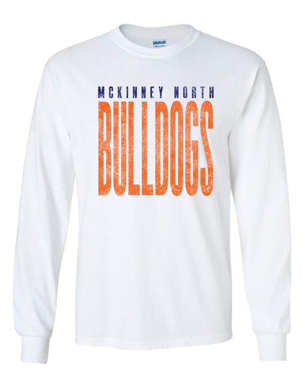 North Cheer Tall Distressed White Gildan Long Sleeve Tee