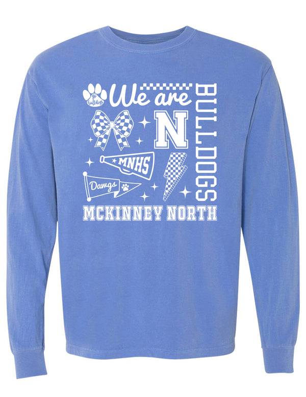 McKinney North Cheer White Checker Comfort Colors Flo Blue Long Sleeve Tee