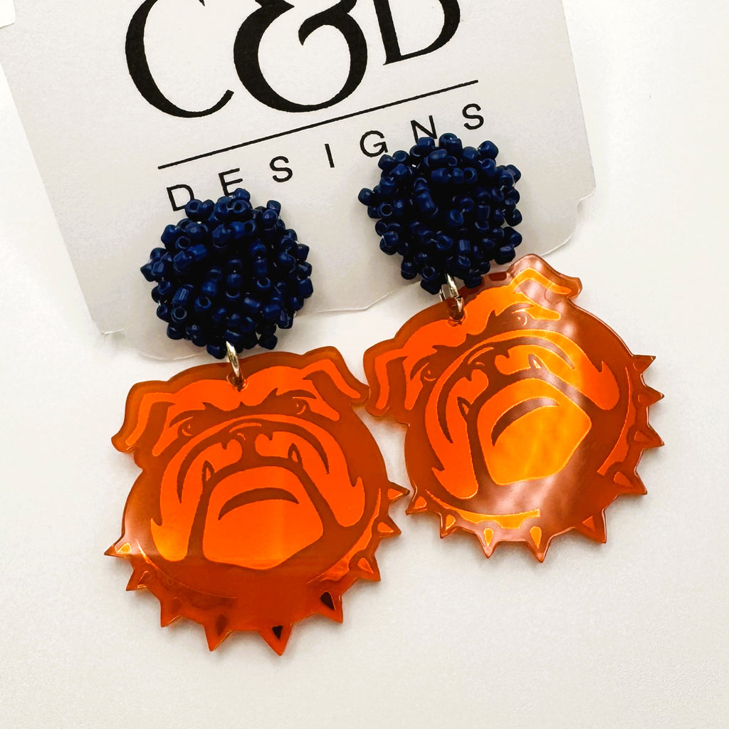 North Guard Dawgs Laser Cut Mirror Acylic Bulldog with Seed Bead Studs