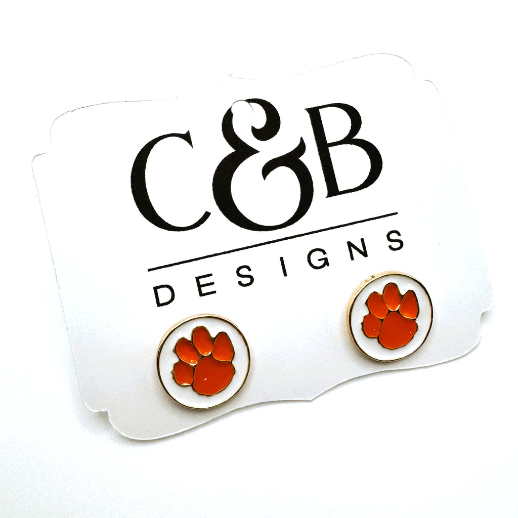 North Guard Dawgs Orange Paw Print Stud Earrings