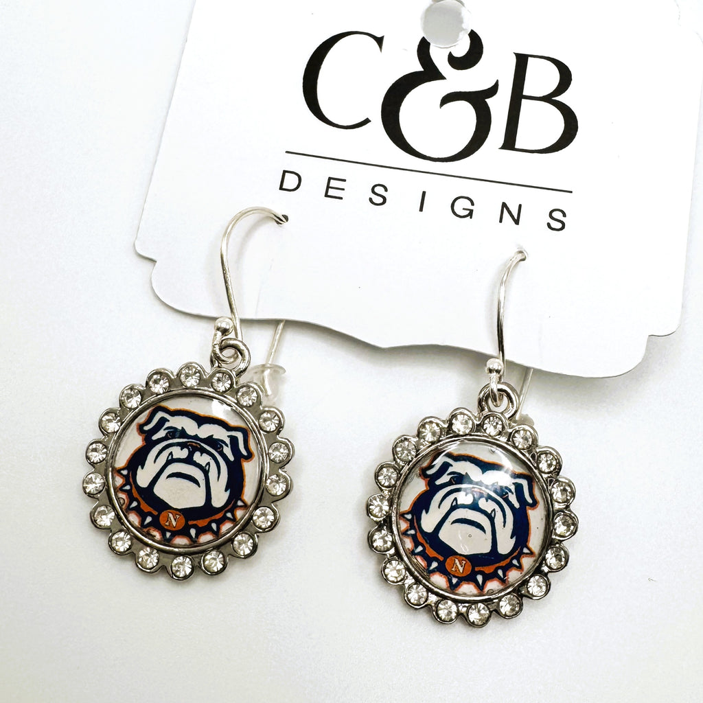 North Guard Dawgs Silver Round Crystal Logo Earrings