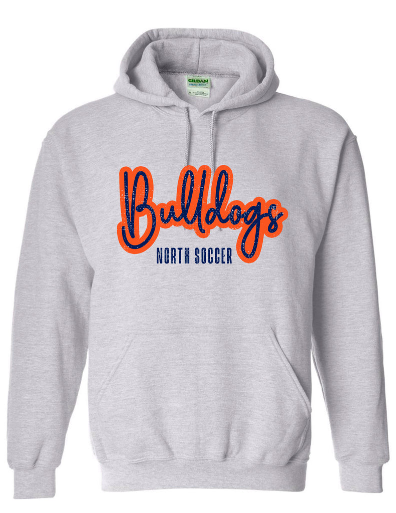 North Soccer Bulldogs Script Ash Gray Gildan Hoodie