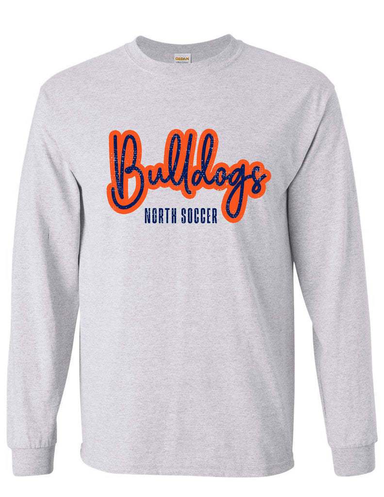 North Soccer Bulldogs Script Ash Gray Gildan Long Sleeve Tee