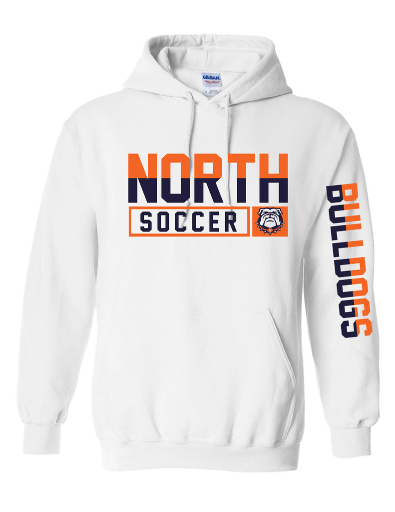 North Soccer Simple White Gildan Hoodie With Sleeve Design