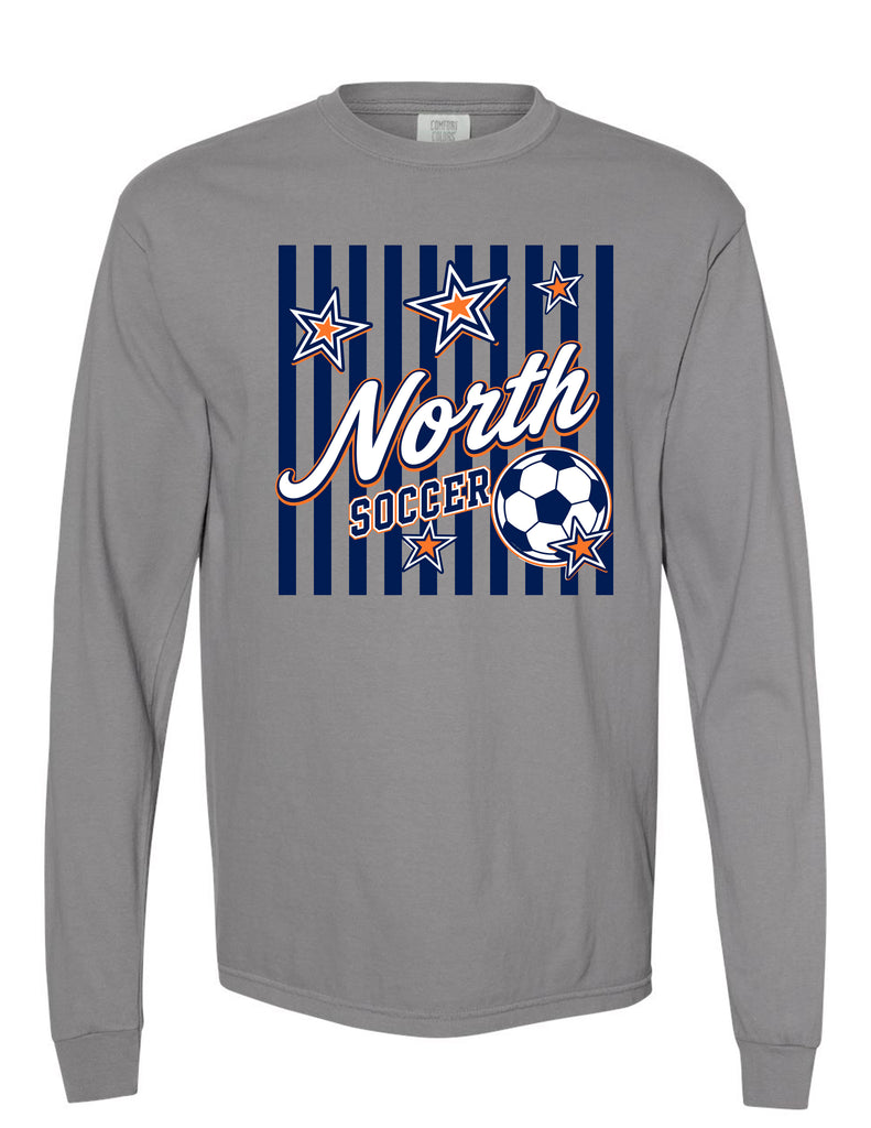 North Soccer Stars and Stripes Granite Comfort Colors Long Sleeve Tee