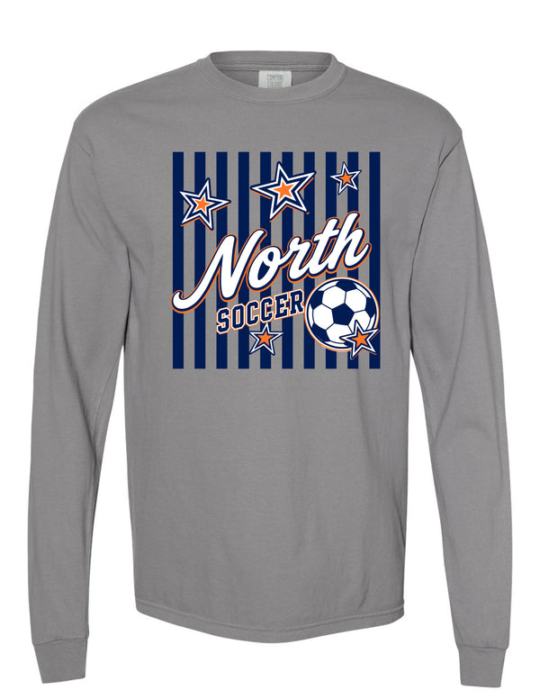 North Soccer Stars and Stripes Granite Comfort Colors Long Sleeve Tee