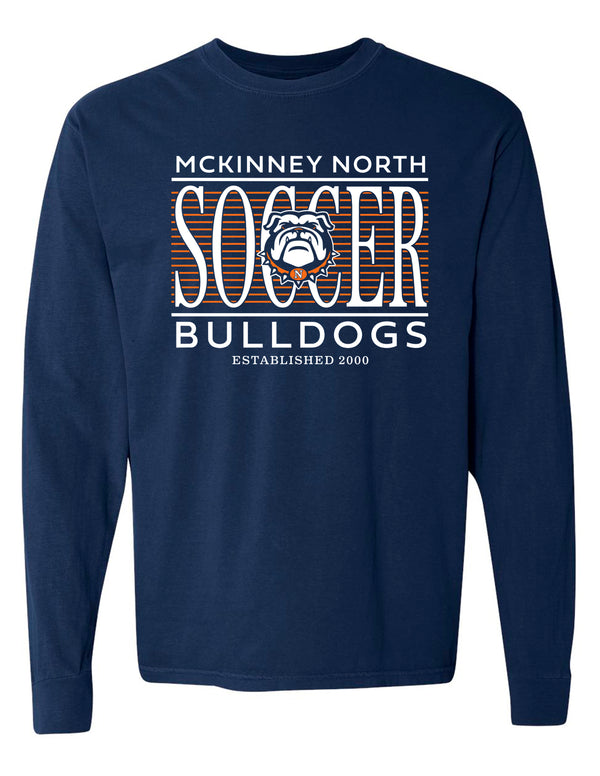 North Soccer Tall Lines Navy Comfort Colors Long Sleeve Tee