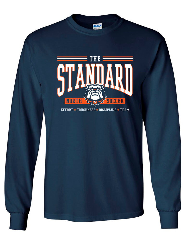 North Soccer The Standard Navy Gildan Long Sleeve Tee