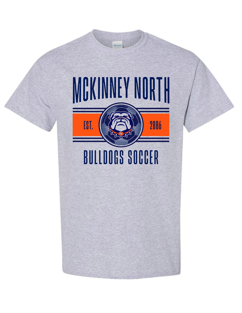 North Soccer Varsity Stripe Sports Gray Gildan Tee