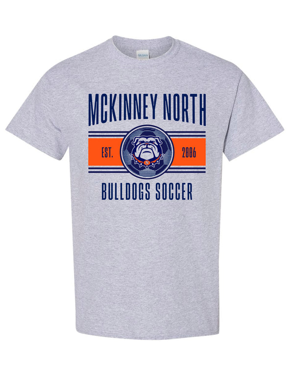 North Soccer Varsity Stripe Sports Gray Gildan Tee
