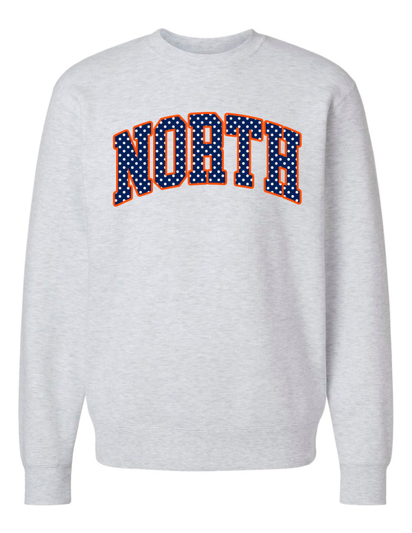 NorthStars Embroidered Applique w/ Navy Polka Dot Gray IT Crewneck Sweatshirt