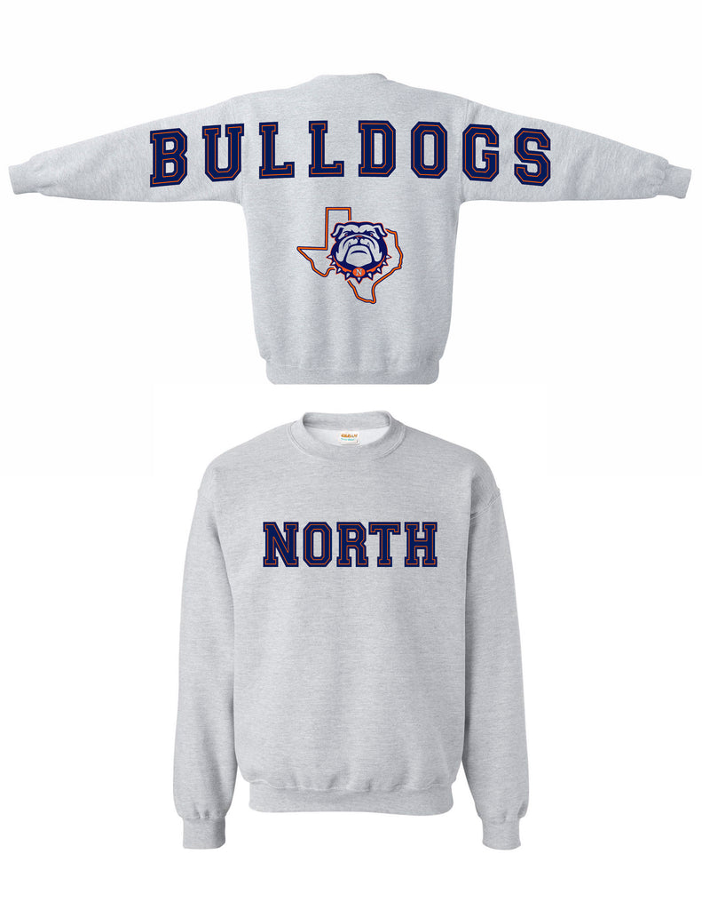 NorthStars Oversized Back Bulldogs Ash Gray Gildan Crewneck Sweatshirt