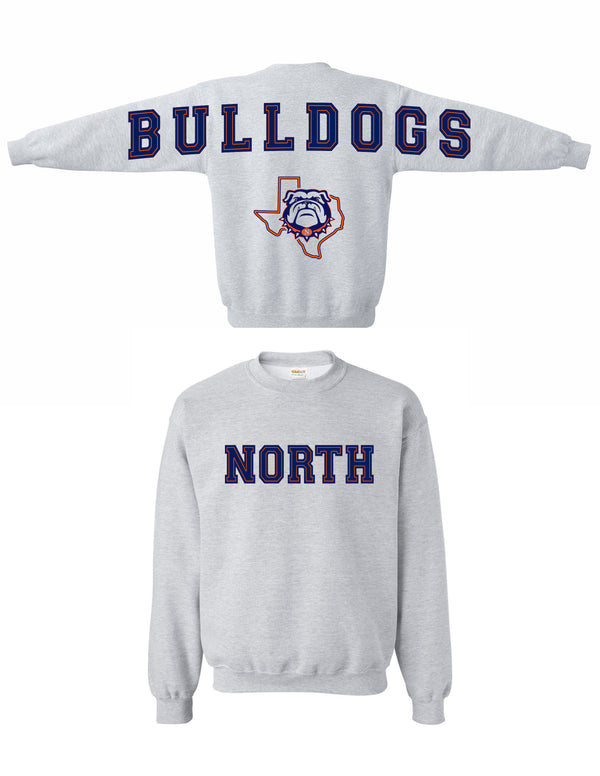 NorthStars Oversized Back Bulldogs Ash Gray Gildan Crewneck Sweatshirt