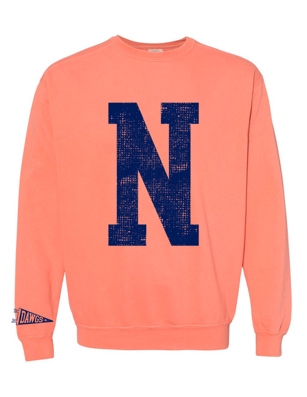 NorthStars Oversized Distressed "N" with Pennant Sleeve Terracotta Comfort Colors Crewneck (Optional "NORTH STARS" on Sleeve)