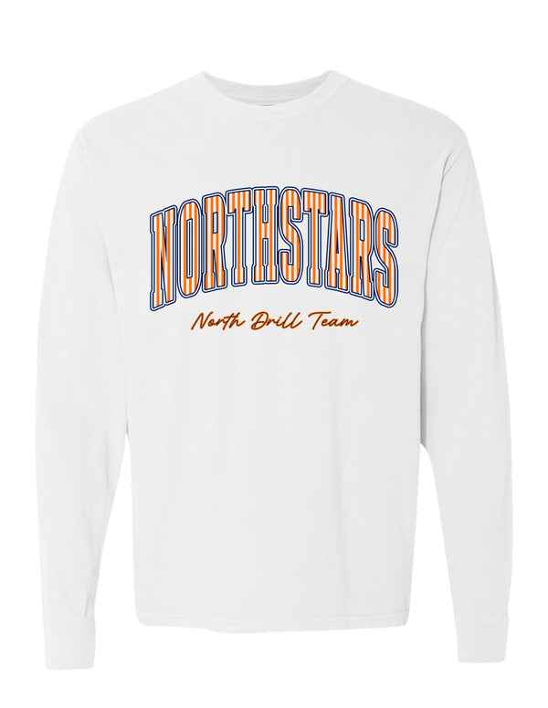 NorthStars Pinstripe Script White Comfort Colors Long Sleeve Tee