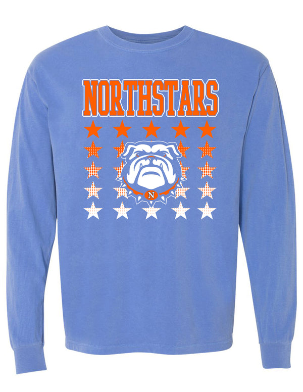 NorthStars Stars Bulldog Gradient Flo Blue Comfort Colors Long Sleeve Tee