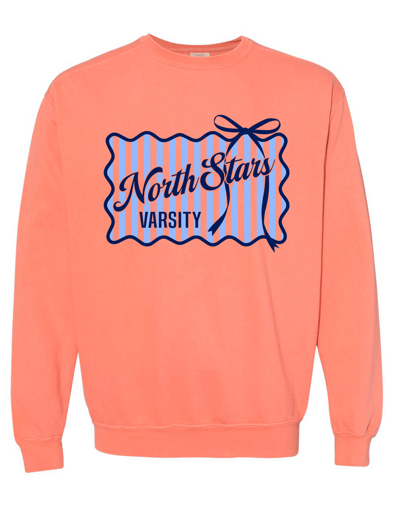 NorthStars Varsity Stripe and Bow Terracotta Comfort Colors Crewneck