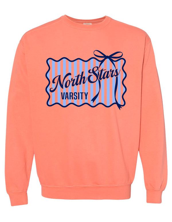 NorthStars Varsity Stripe and Bow Terracotta Comfort Colors Crewneck