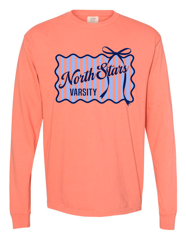 NorthStars Varsity Stripe and Bow Terracotta Comfort Colors Longsleeve Tee