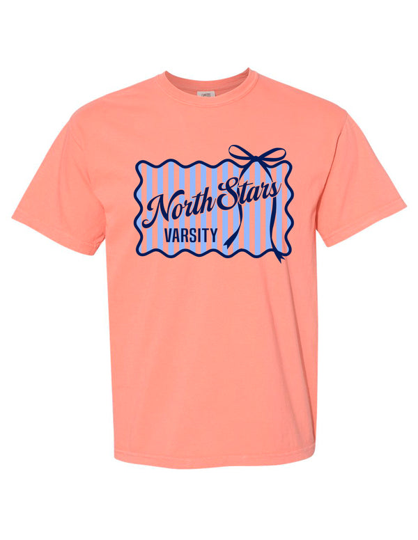 NorthStars Varsity Stripe and Bow Terracotta Comfort Colors Tee