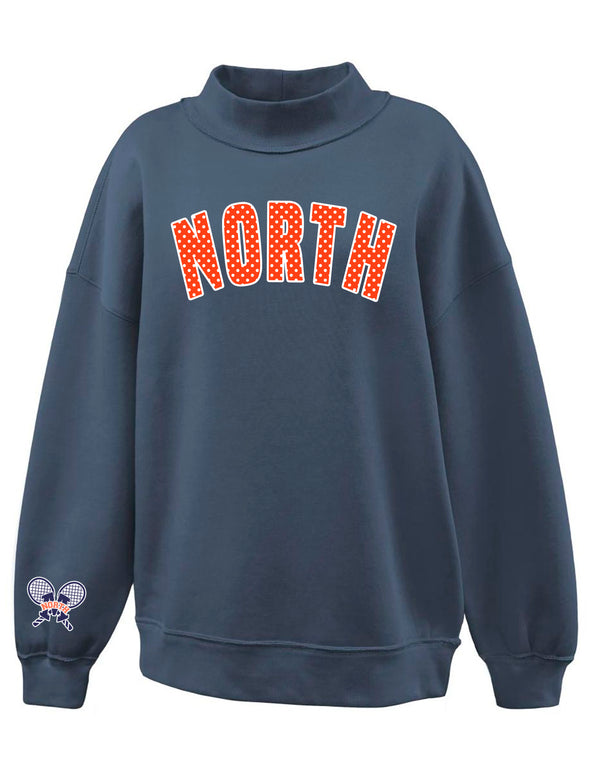 North Tennis Mock Neck Polka Dot Applique Navy w/ Sleeve