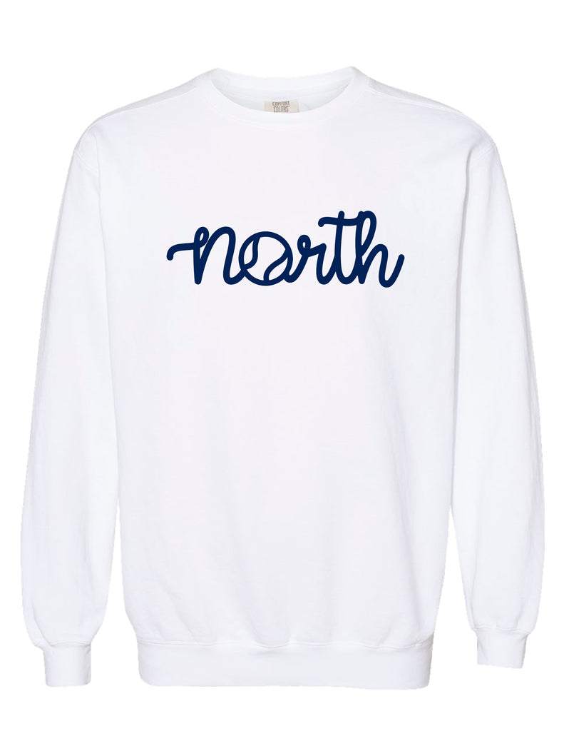 North Tennis Comfort Color Tennis Script Crewneck Sweatshirt White