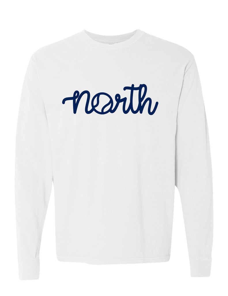 North Tennis Comfort Color Tennis Script Long Sleeve T-Shirt White