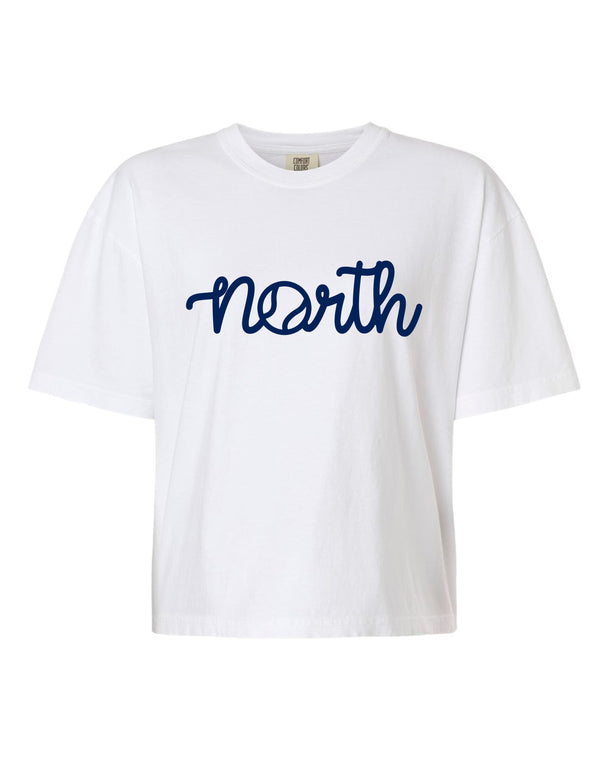 North Tennis Comfort Color Tennis Script Cropped Short Sleeve T-Shirt White