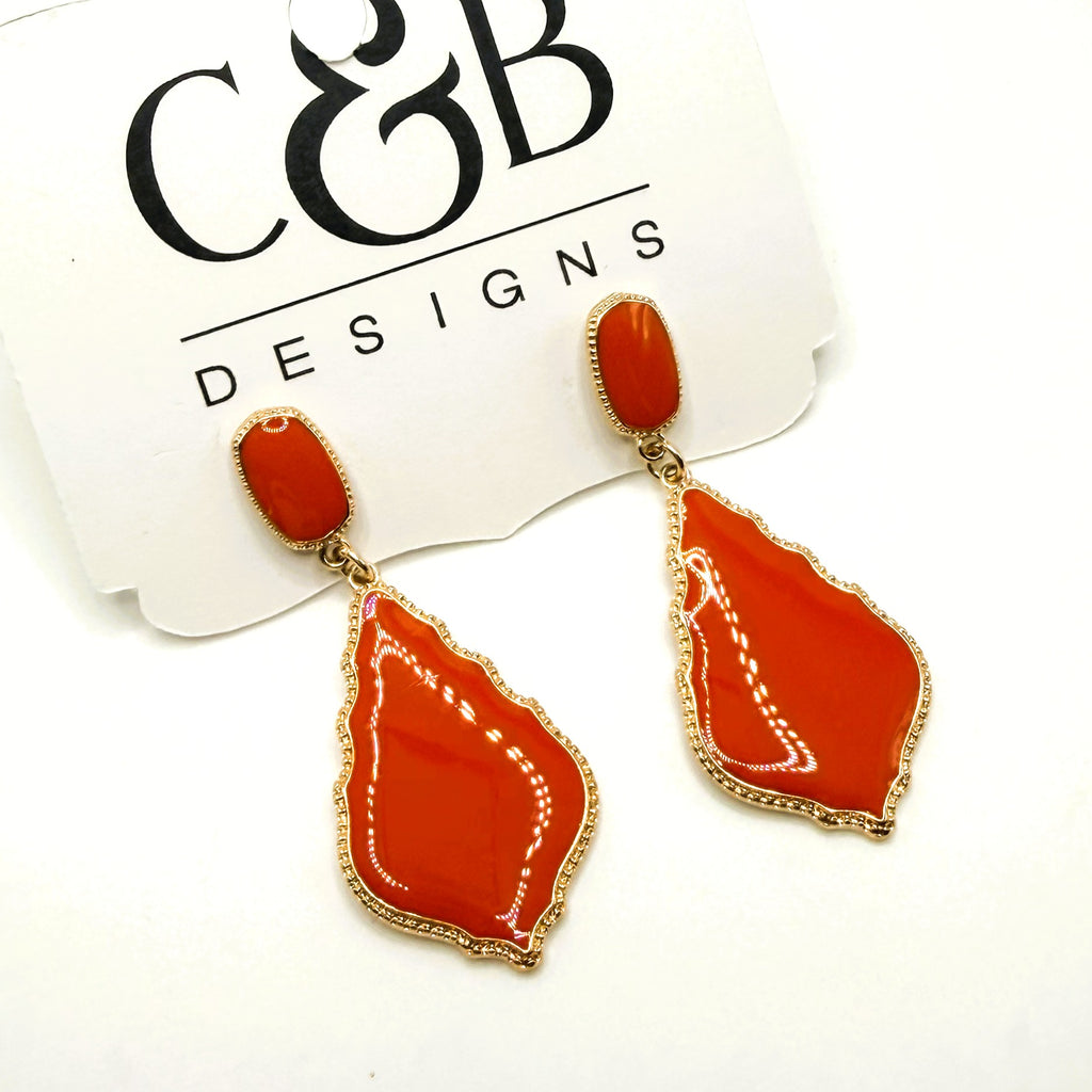 North Soccer Orange Enamel Dangle Earrings