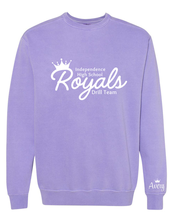 Independence Royals Drill Team Original Logo Violet Comfort Colors Crewneck with Optional Sleeve Personalization