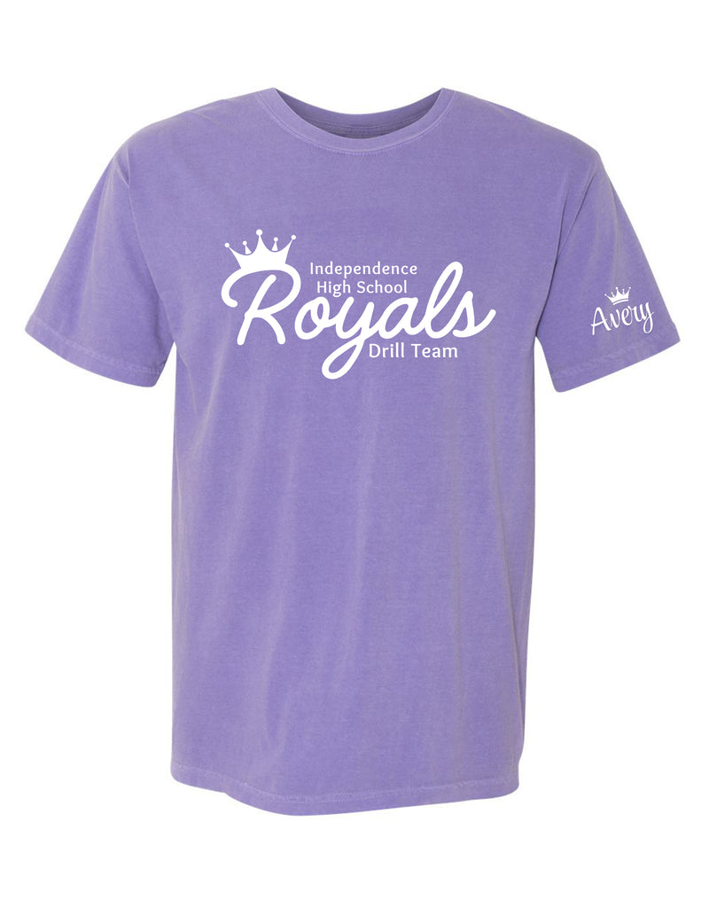 Independence Royals Drill Team Original Logo Violet Comfort Colors Tee with Optional Sleeve Personalization
