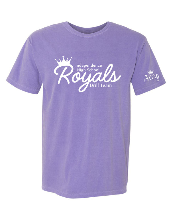 Independence Royals Drill Team Original Logo Violet Comfort Colors Tee with Optional Sleeve Personalization