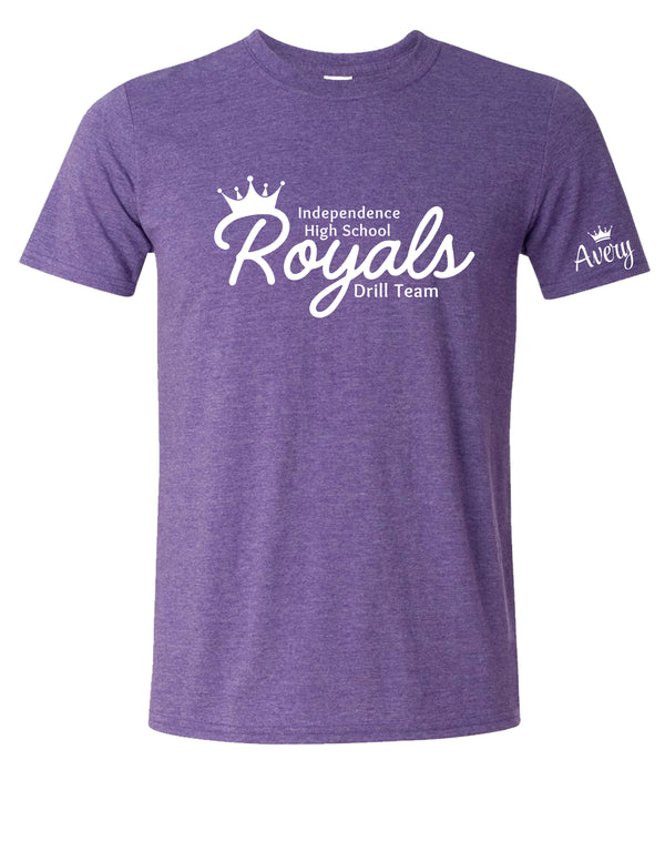 Independence Royals Drill Team Original Logo Purple Heather Gildan Softstyle Tee with Optional Sleeve Personalization