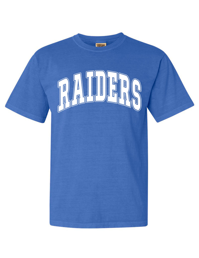 LD Bell Cheer Comfort Colors Flo Blue RAIDERS Oversized Print Tee (With or Without CHEER)