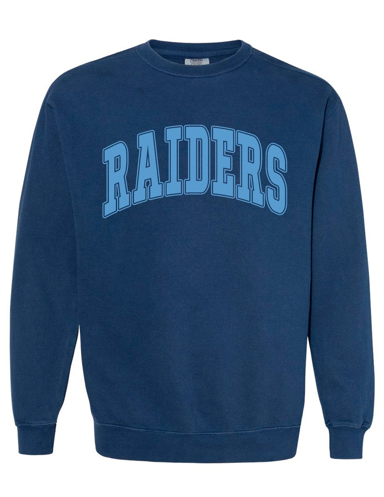 LD Bell Cheer Comfort Colors Navy RAIDERS Oversized Print Crewneck (With or Without CHEER)