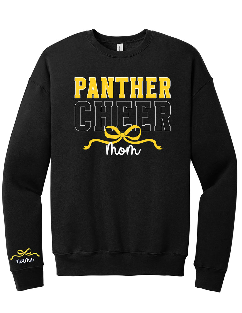 Plano East Cheer Mom Black Bella Canvas Crewneck with Optional Sleeve Personalization