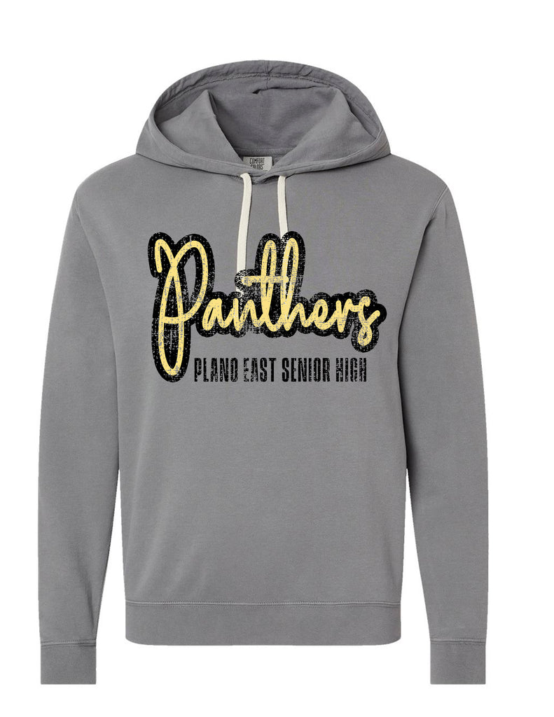 Plano East Cheer Panthers Script Distressed Grey Comfort Colors Hoodie