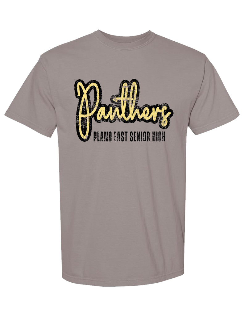 Plano East Cheer Panthers Script Distressed Grey Comfort Colors Tee