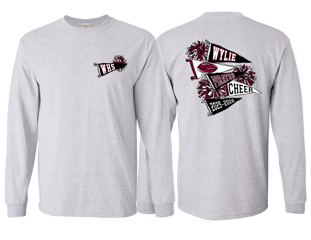Wylie Cheer Pennants and Poms Design Long Sleeve Tee