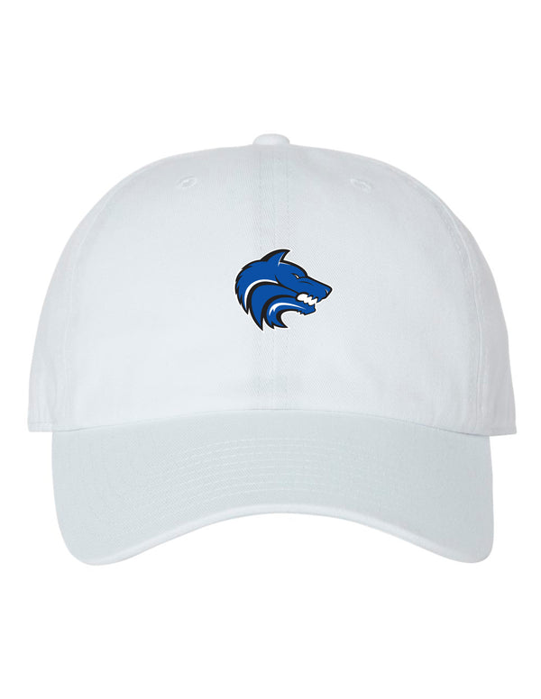Plano West 47 White Clean Up White Dad Hat with Small Blue Logo