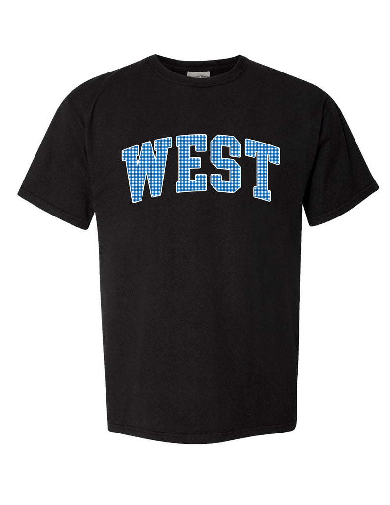 Plano West Black Comfort Wash Tee with Blue Gingham Applique