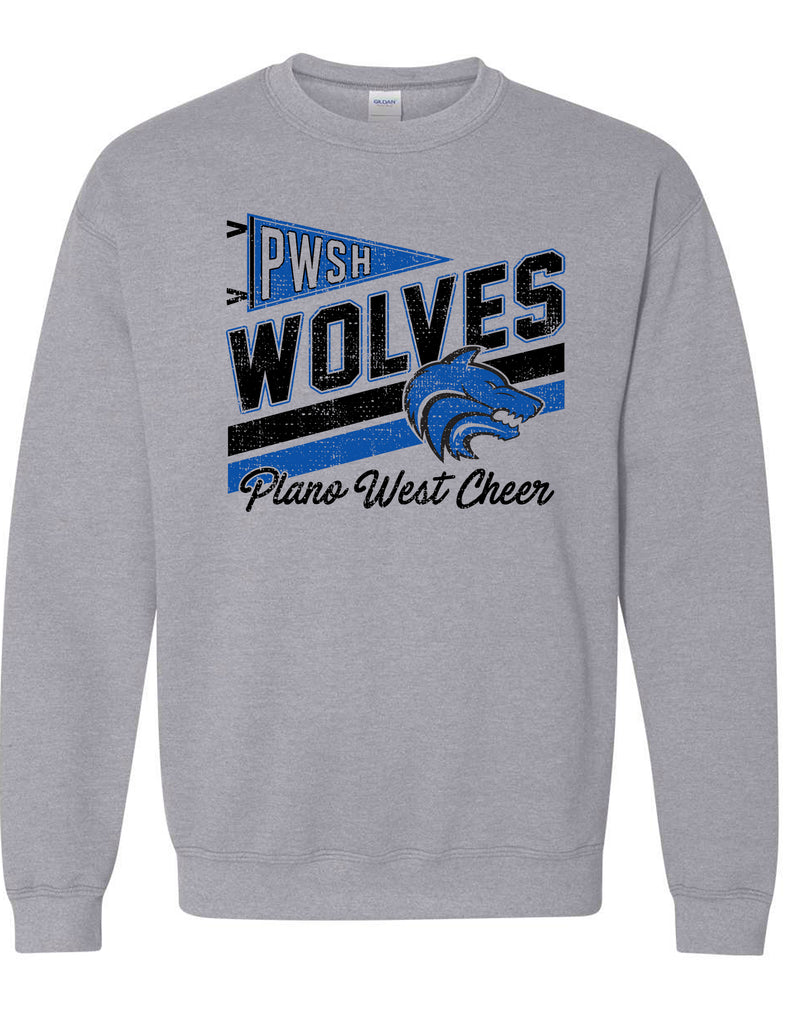 Plano West Cheer Diagonal Pennant Sports Gray Crewneck