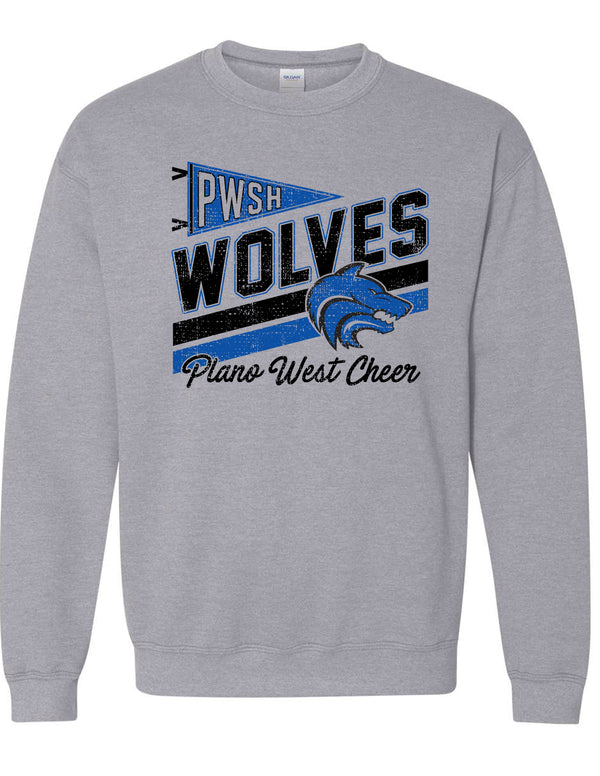 Plano West Cheer Diagonal Pennant Sports Gray Crewneck