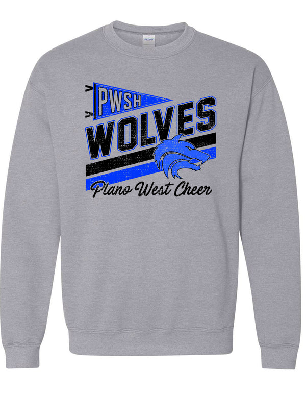 Plano West Cheer Diagonal Pennant Sports Gray Crewneck