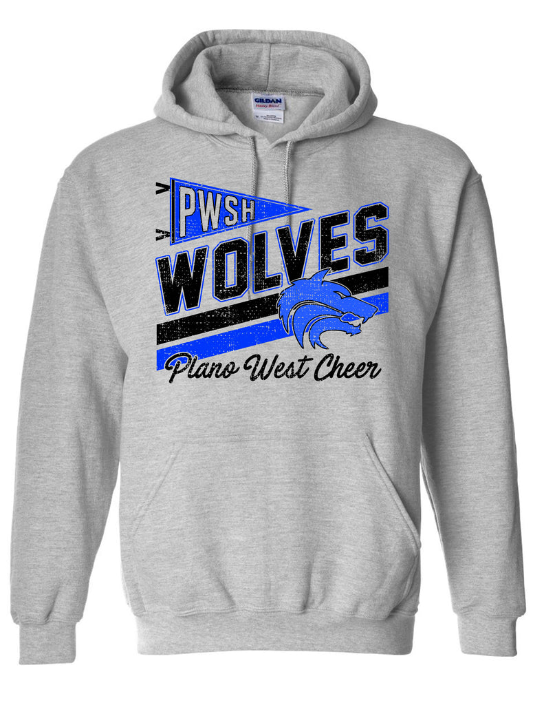 Plano West Cheer Diagonal Pennant Sports Gray Hoodie