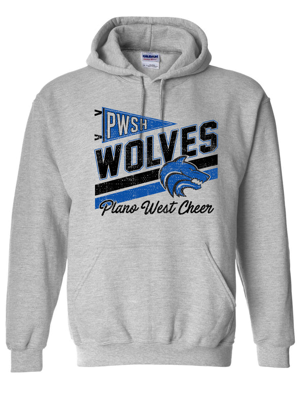 Plano West Cheer Diagonal Pennant Sports Gray Hoodie