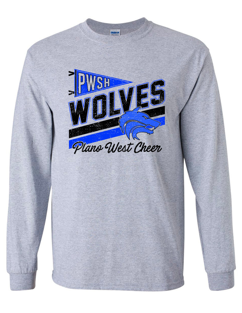 Plano West Cheer Diagonal Pennant Sports Gray Longsleeve Tee