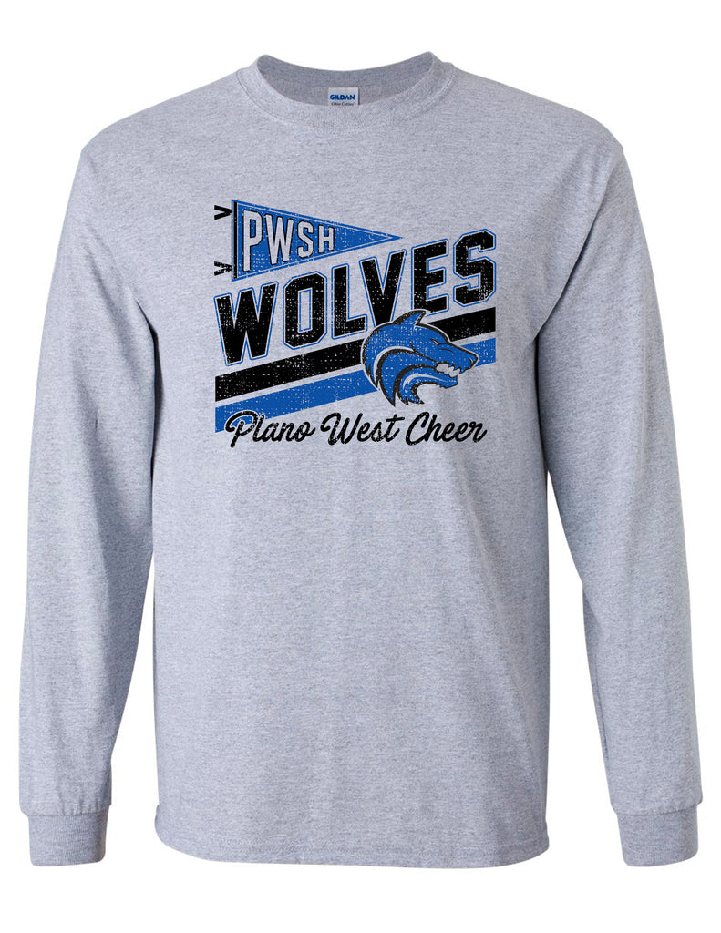 Plano West Cheer Diagonal Pennant Sports Gray Longsleeve Tee