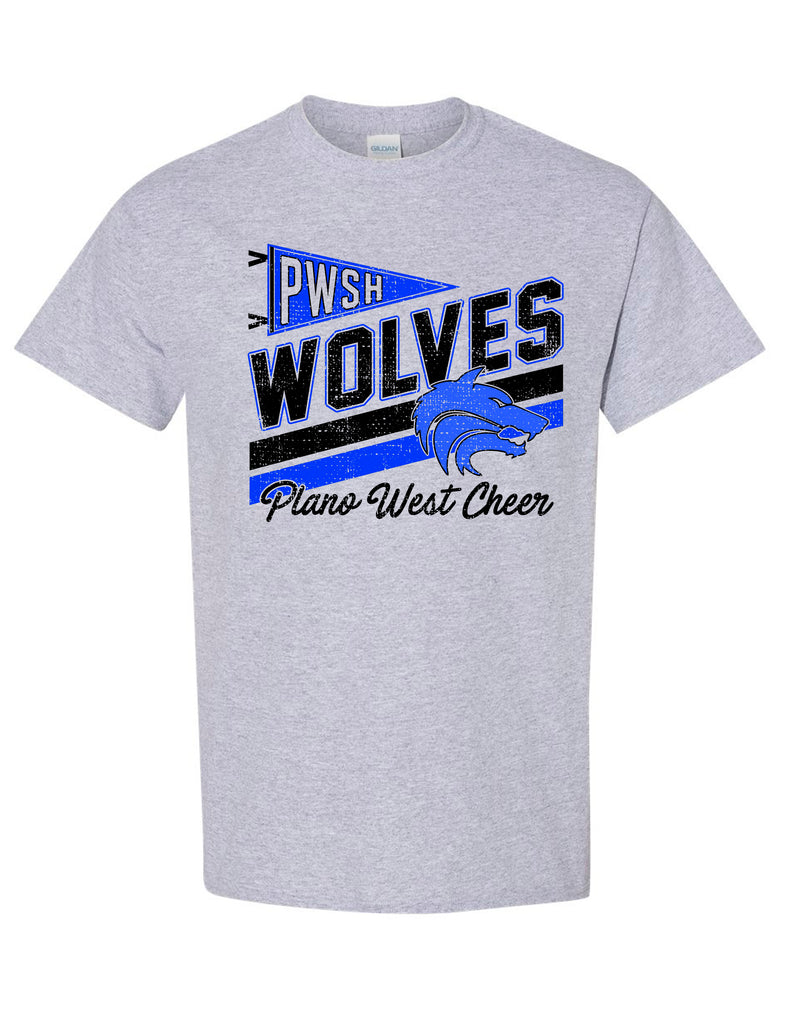 Plano West Cheer Diagonal Pennant Sports Gray Tee